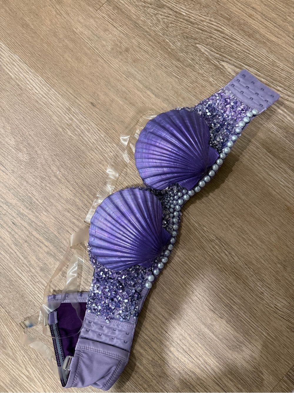Ariel Costume Purple Mermaid Shell Bra with Pearl & Sequin Accents